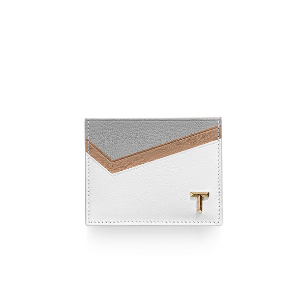 Tiffany T:Card Case in Taupe colourblock Leather