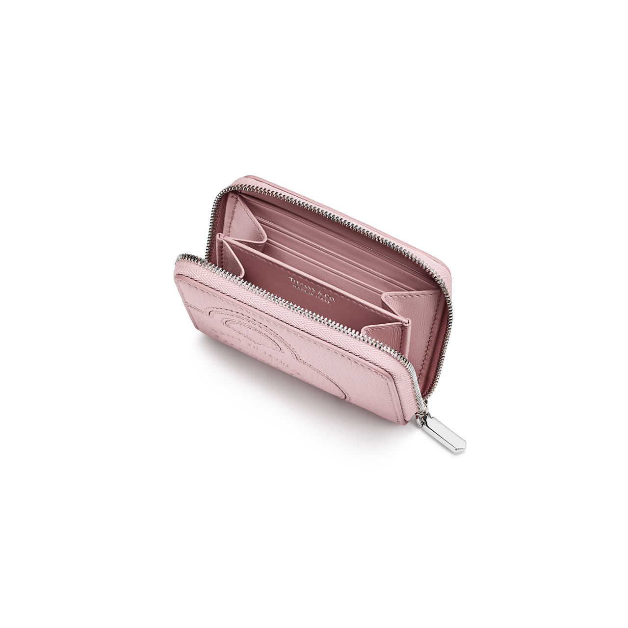 Portafoglio con zip piccolo in pelle rosa
