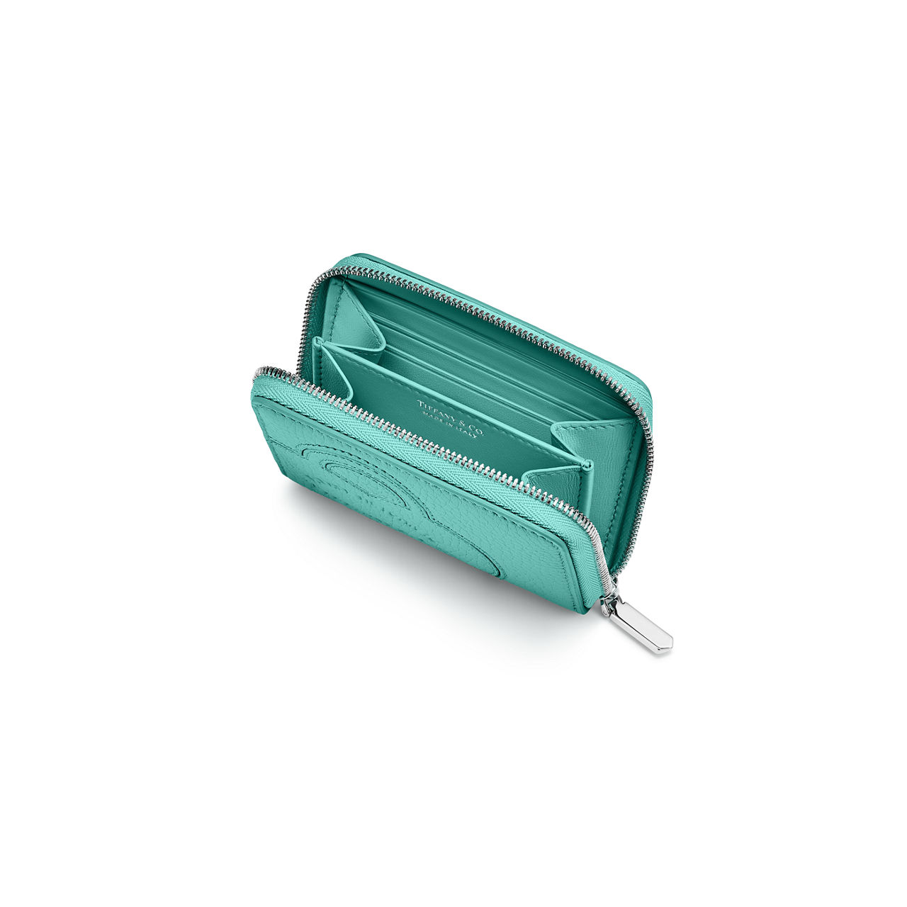 Kleines Portemonnaie mit Reißverschluss aus Leder in Tiffany Blue®