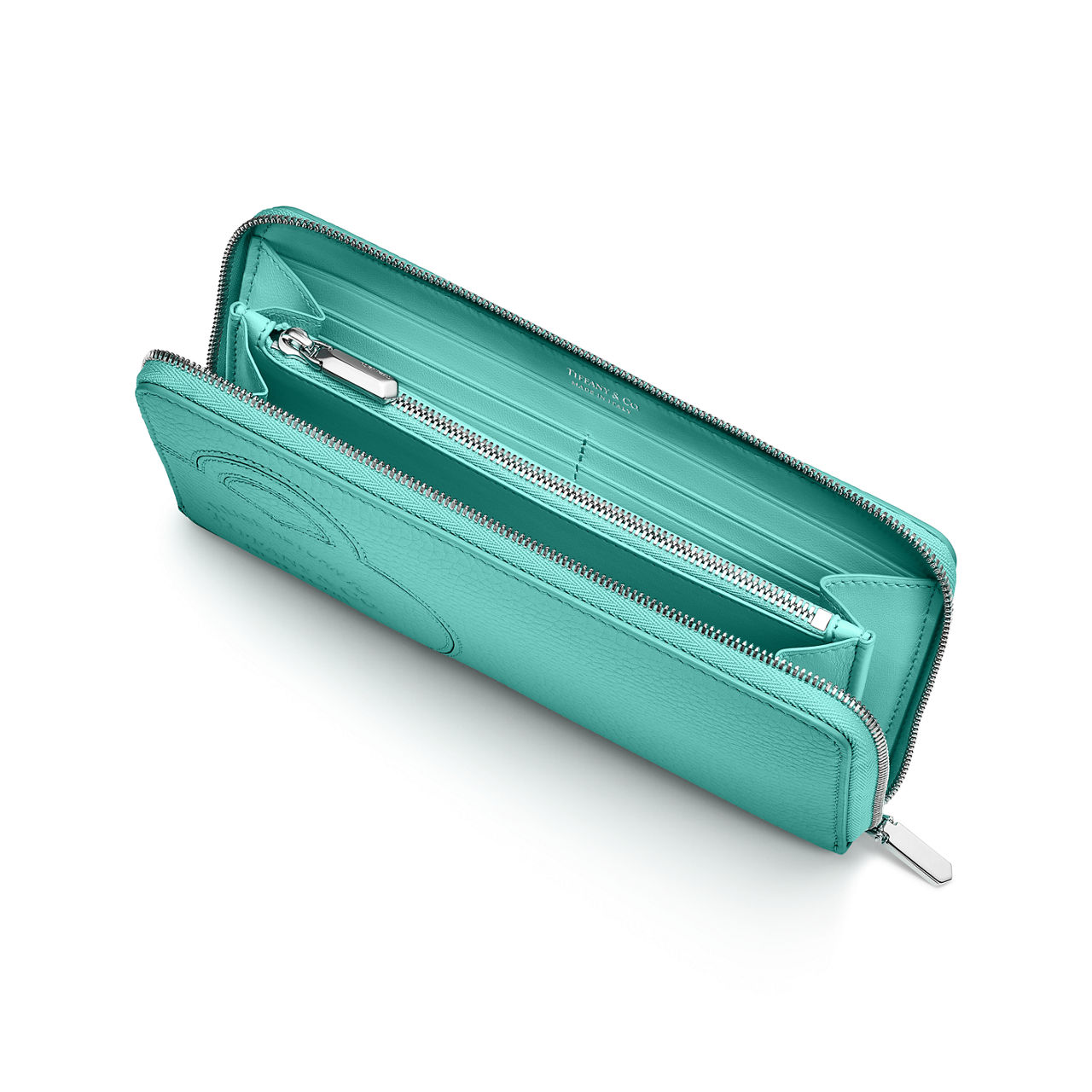 Großes Portemonnaie mit Reißverschluss aus Leder in Tiffany Blue®