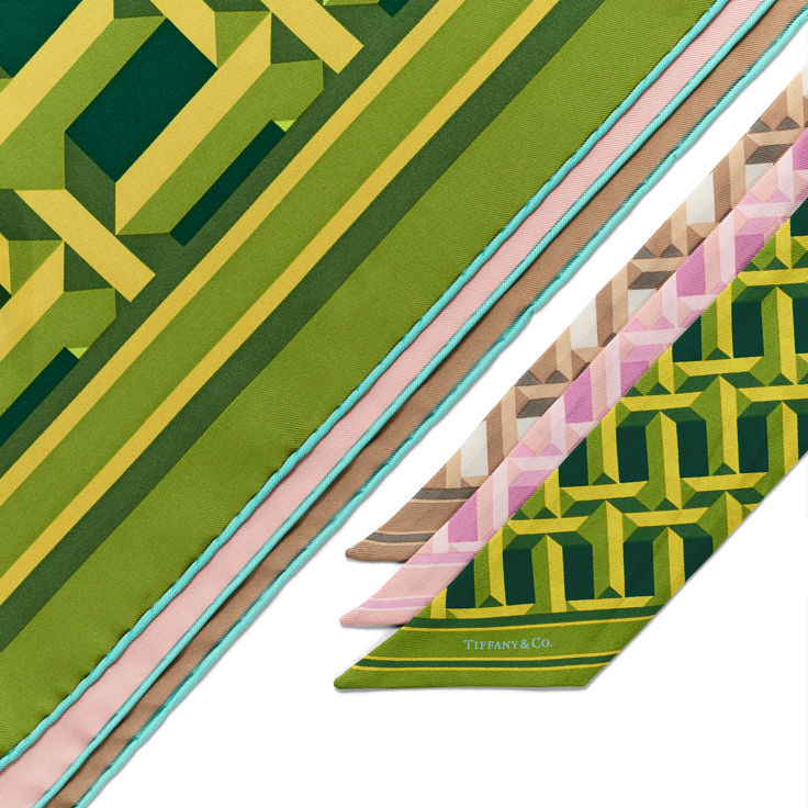 Tiffany T:True Square Scarf in Emerald Green and Citrine Yellow Silk image number 2