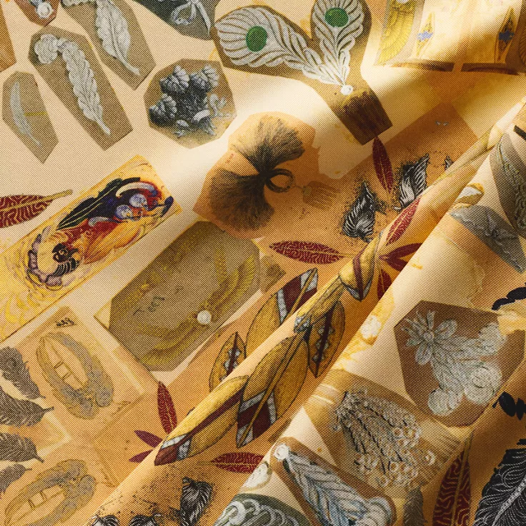 Tiffany Jardin:Feather Square Scarf in Camel Brown Silk, 1