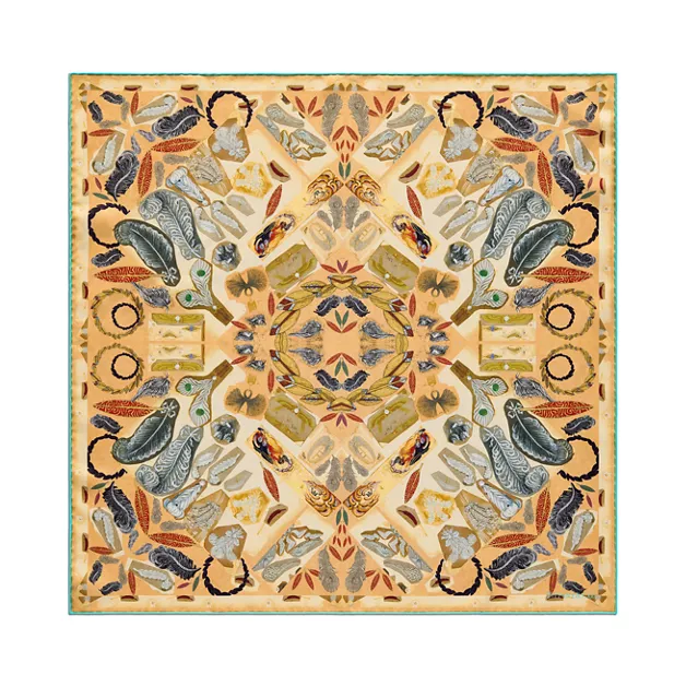 Tiffany Jardin:Feather Square Scarf in Camel Brown Silk image number 0