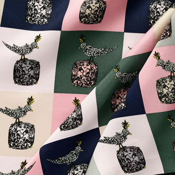 Bird on a Rock Square Scarf in Crystal Pink Silk