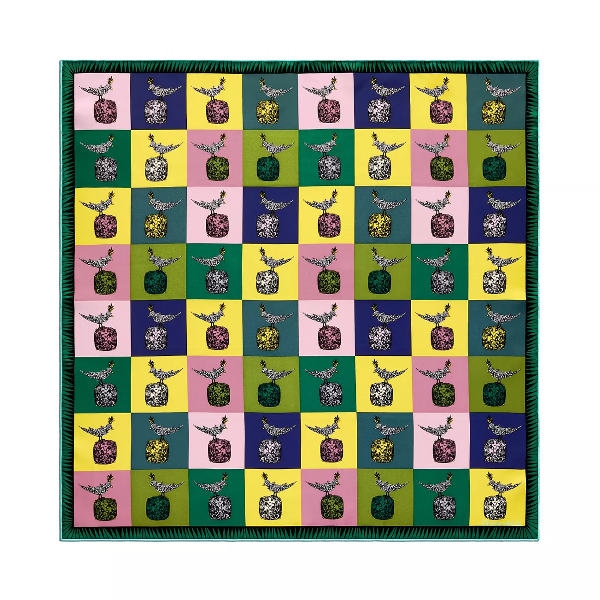 Bird on a Rock Square Scarf in Citrine Yellow Silk