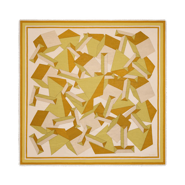 Collezione Tiffany T:Stola Giant T in cashmere e seta giallo citrino