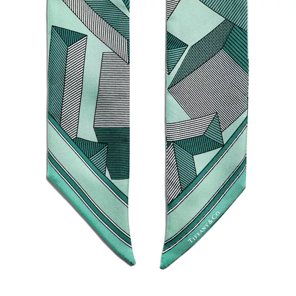 Schmaler Schal mit großem T-Motiv aus Seide in Tiffany Blue®