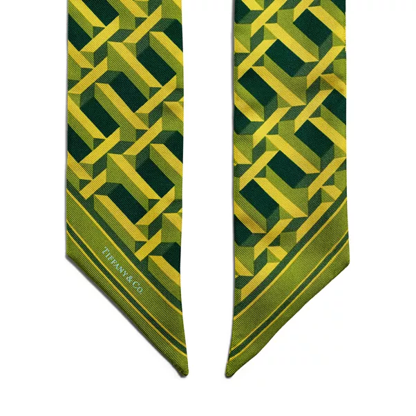 True Ribbon Scarf in Emerald Green and Citrine Yellow Silk