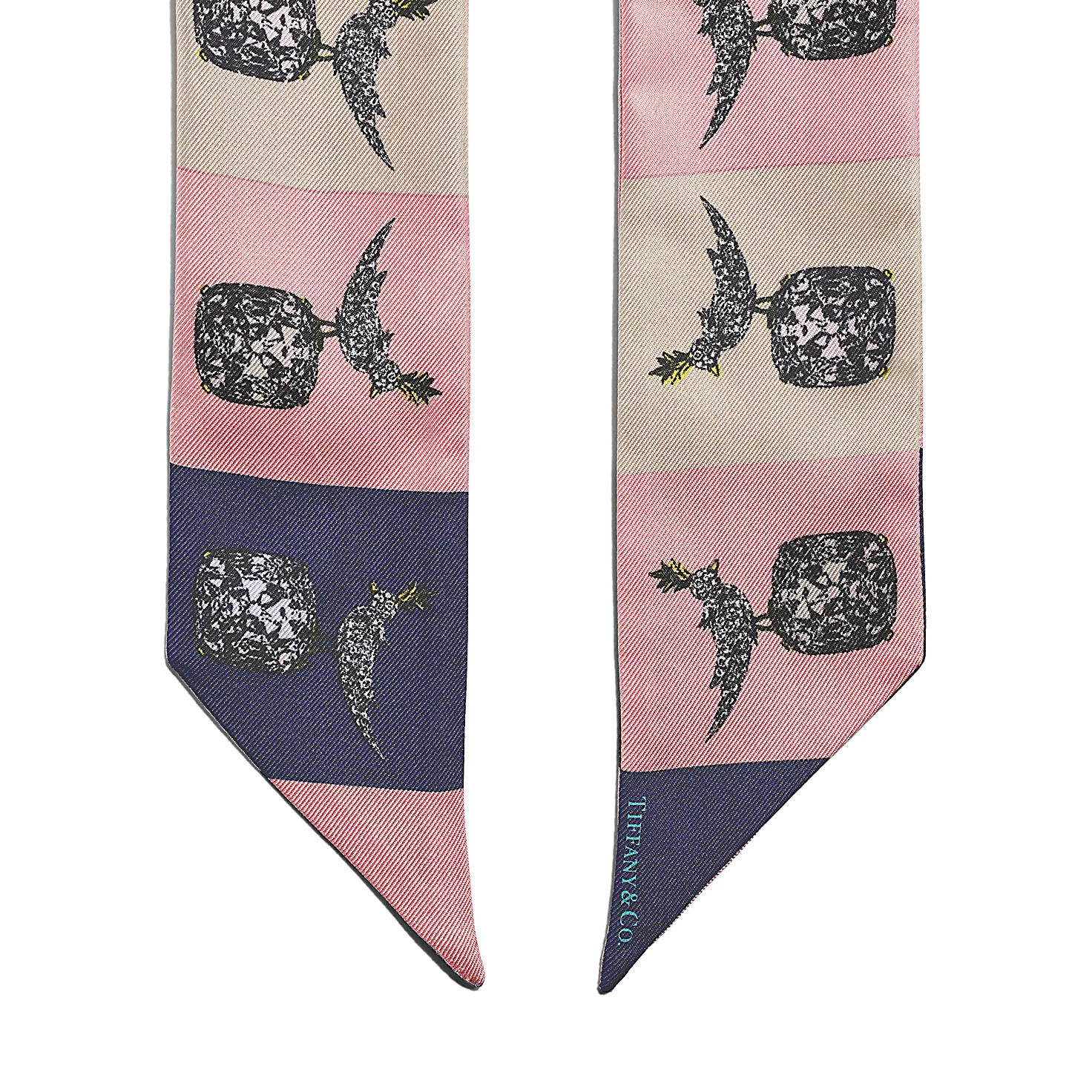 Tiffany & Co. Schlumberger 버드 온 어 락 리본 스카프 크리스탈 핑크 실크 이미지 번호 1