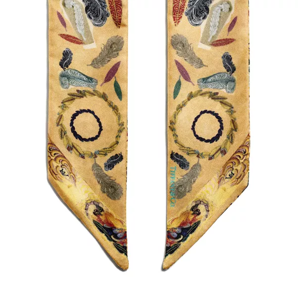 Feather Ribbon Scarf in Camel Brown Silk
