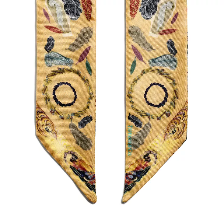 Tiffany Jardin:Feather Ribbon Scarf in Camel Brown Silk, 1