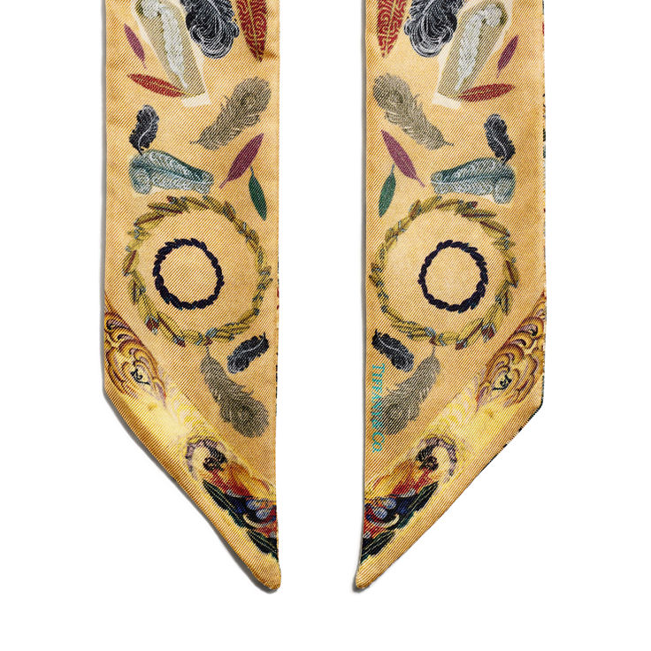 Tiffany Jardin:Feather Ribbon Scarf in Camel Brown Silk image number 1