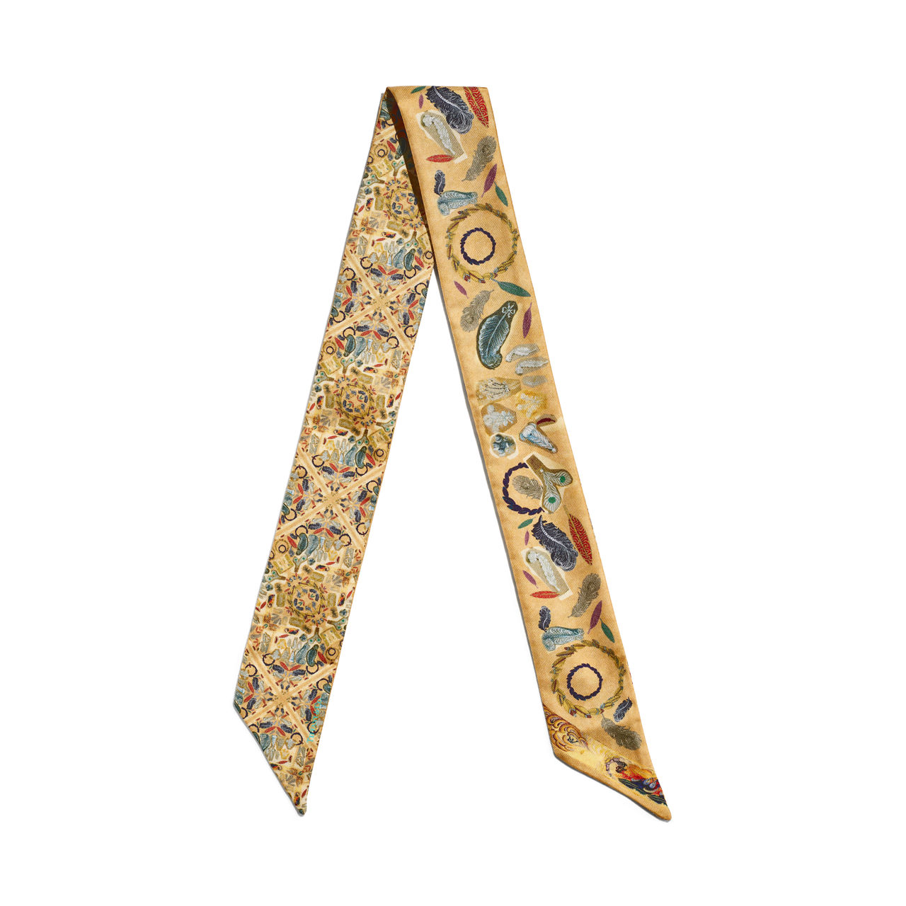 Feather Ribbon Scarf in Camel Brown Silk