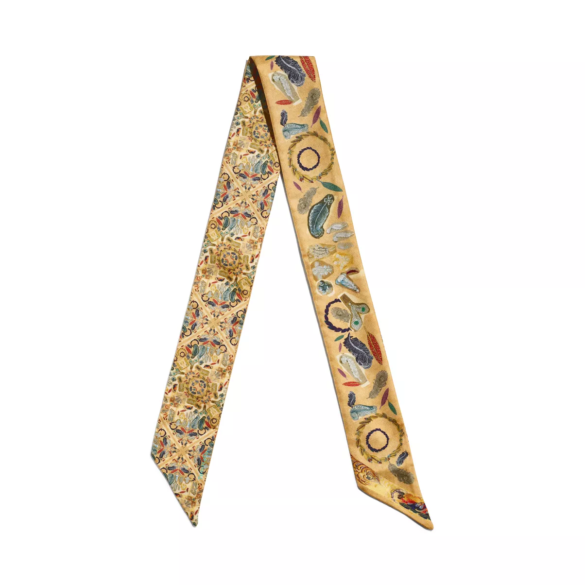 Feather Ribbon Scarf in Camel Brown Silk