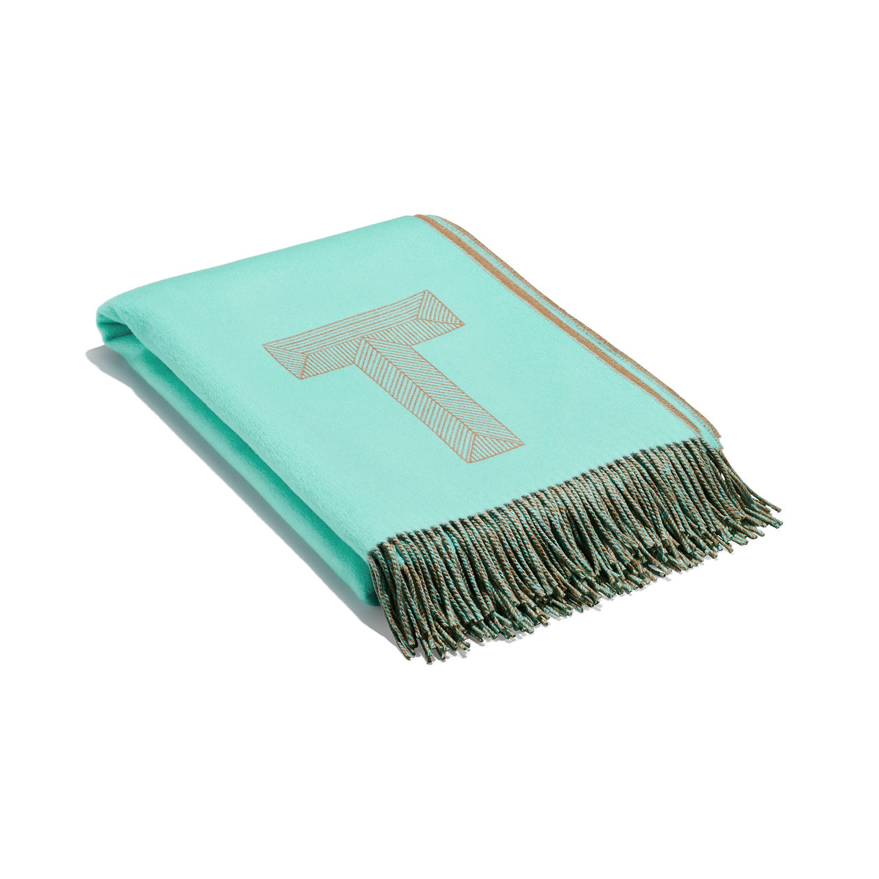 Decke aus Kaschmir und Wolle in Tiffany Blue® und Kamelbraun