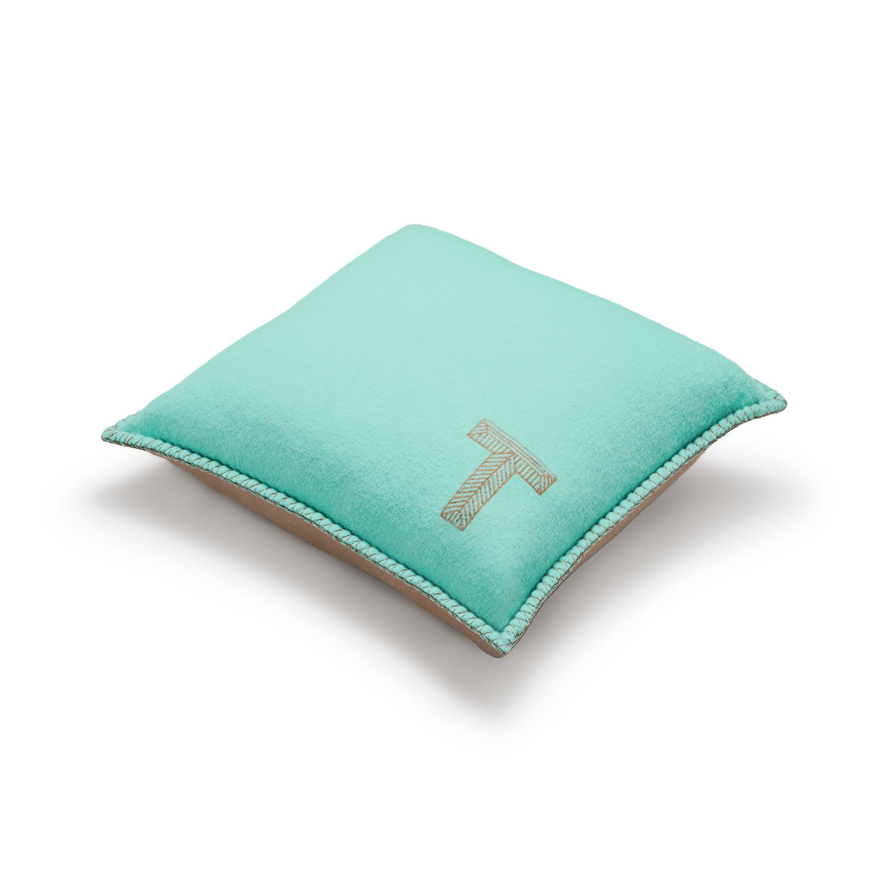 Cuscino in cashmere e lana color Tiffany Blue® e color cammello