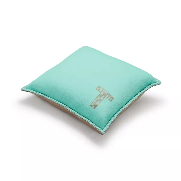Cushion in Tiffany Blue® and Camel Brown Cashmere and Wool