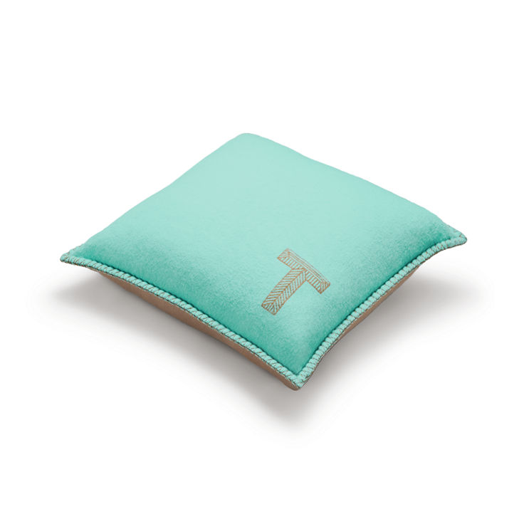 Color Block:Kissen aus Kaschmir und Wolle in Tiffany Blue® und Kamelbraun Bildnummer 1