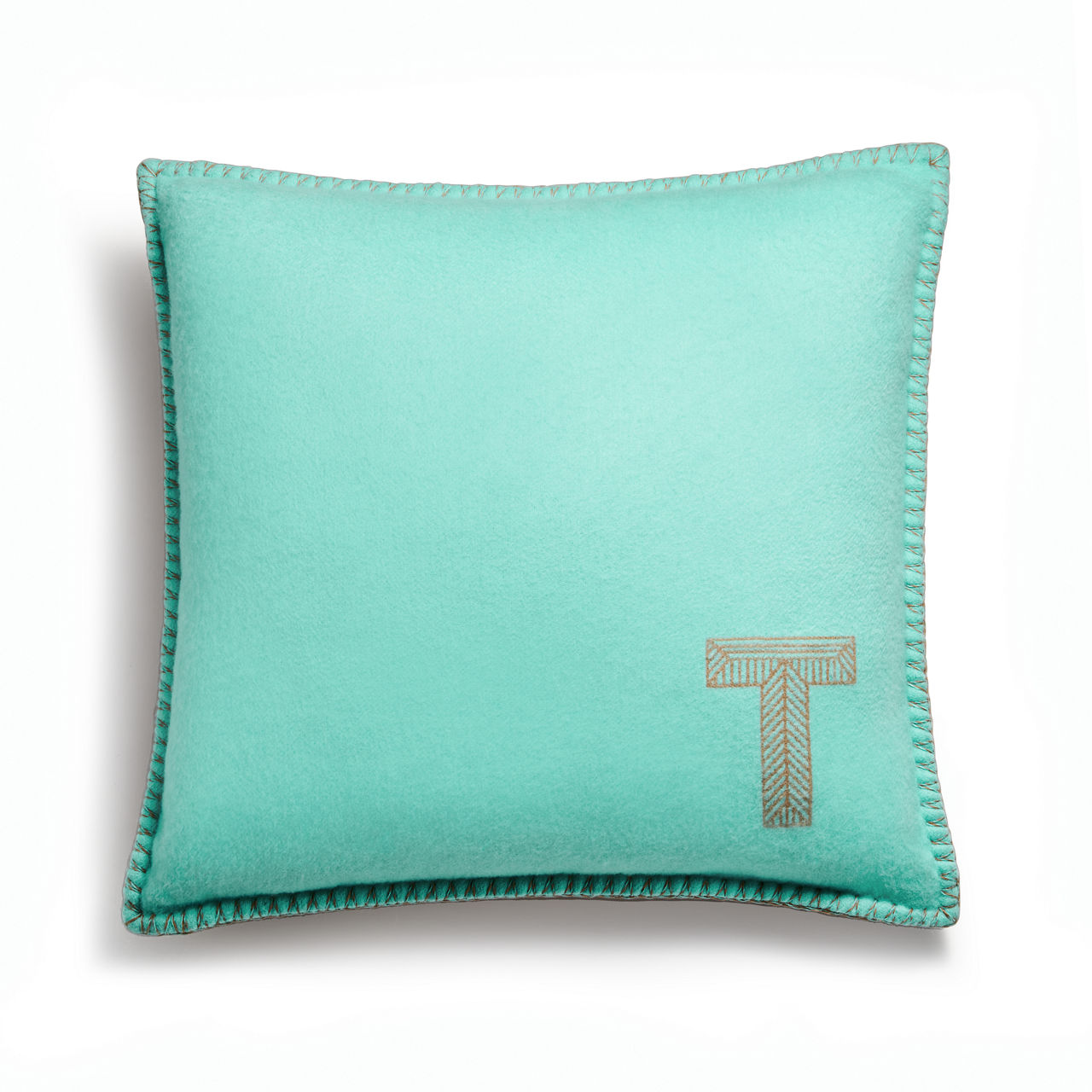 Color Block:Kissen aus Kaschmir und Wolle in Tiffany Blue® und Kamelbraun Bildnummer 0