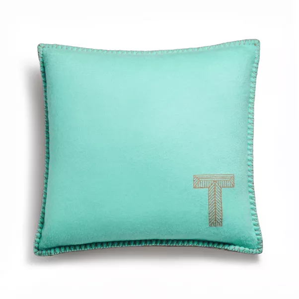 Cushion in Tiffany Blue® and Camel Brown Cashmere and Wool