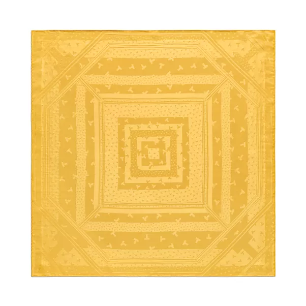 Foulard carré Dancing T en jacquard de soie jaune citrine