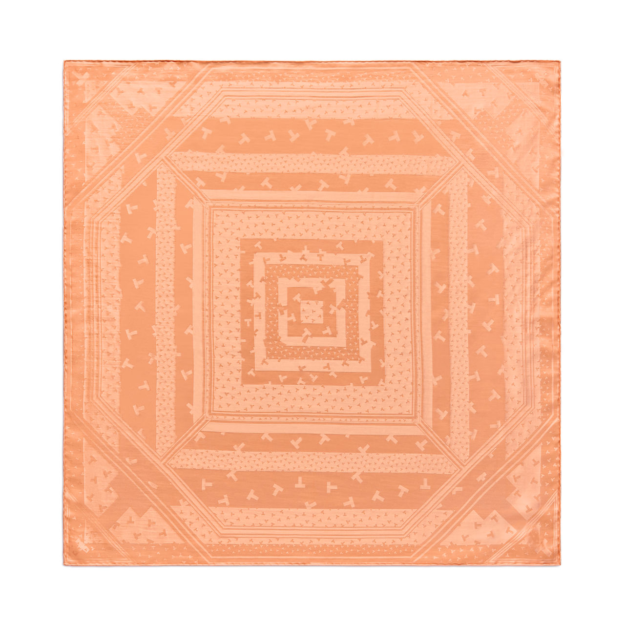 Pañuelo cuadrado con estampado “T” de jacquard de seda color rosa cornalina