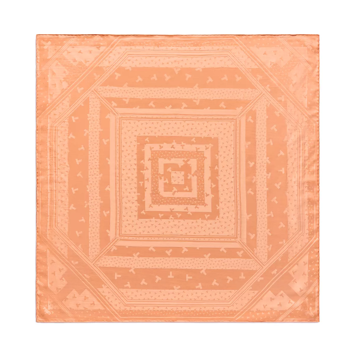 Quadratischer Schal mit tanzenden T-Motiven aus Jacquard-Seide in Karneolrosa