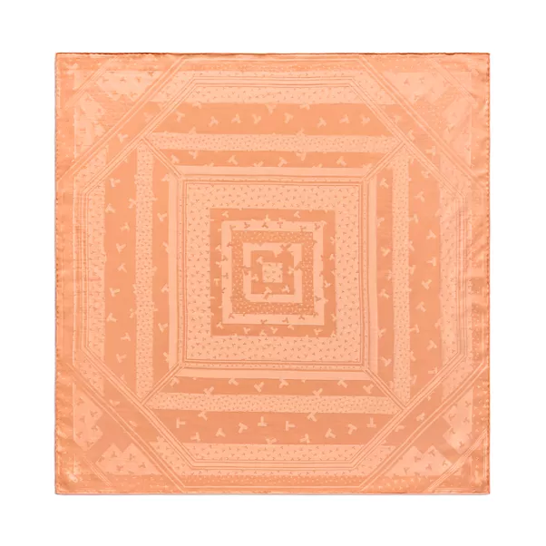 Foulard carré Dancing T en jacquard de soie rose cornaline