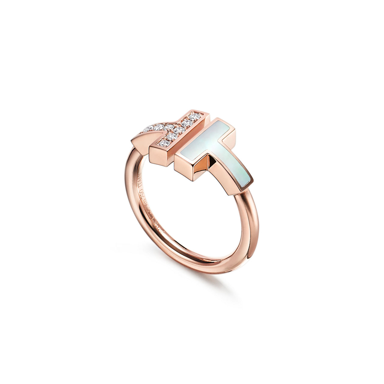 Tiffany T:Wire Ring in Rose Gold with Diamonds and Mother-of-pearl image number 2