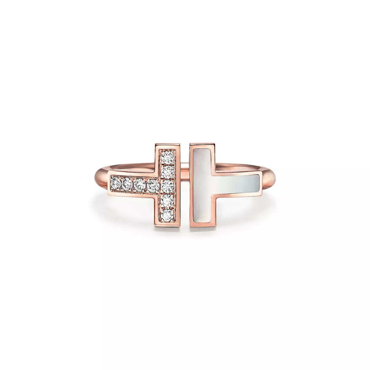 Wire Ring in Rose Gold with Diamonds and Mother-of-pearl