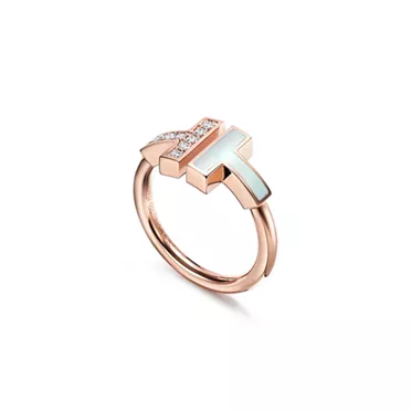 Tiffany T:Wire Ring in Rose Gold with Diamonds and Mother-of-pearl, 2