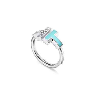 Tiffany T:Diamond and Turquoise Wire Ring in White Gold, 2