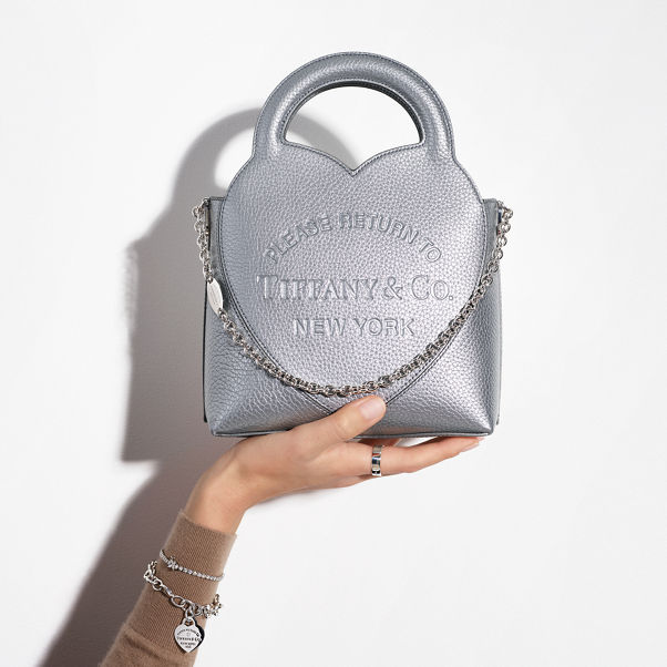 Return to Tiffany™:Mini Charm Tote Bag in Grey Leather