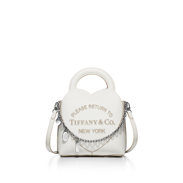 Return to Tiffany™:Mini Charm Tote Bag in White Leather