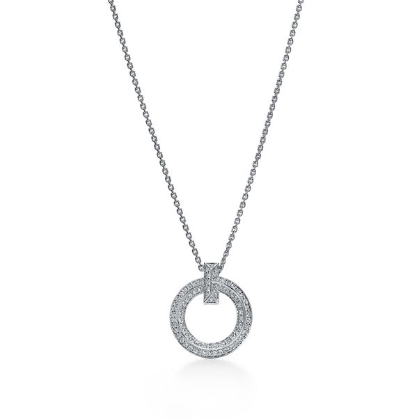 Tiffany T:T1 Circle Pendant in White Gold with Pavé Diamonds