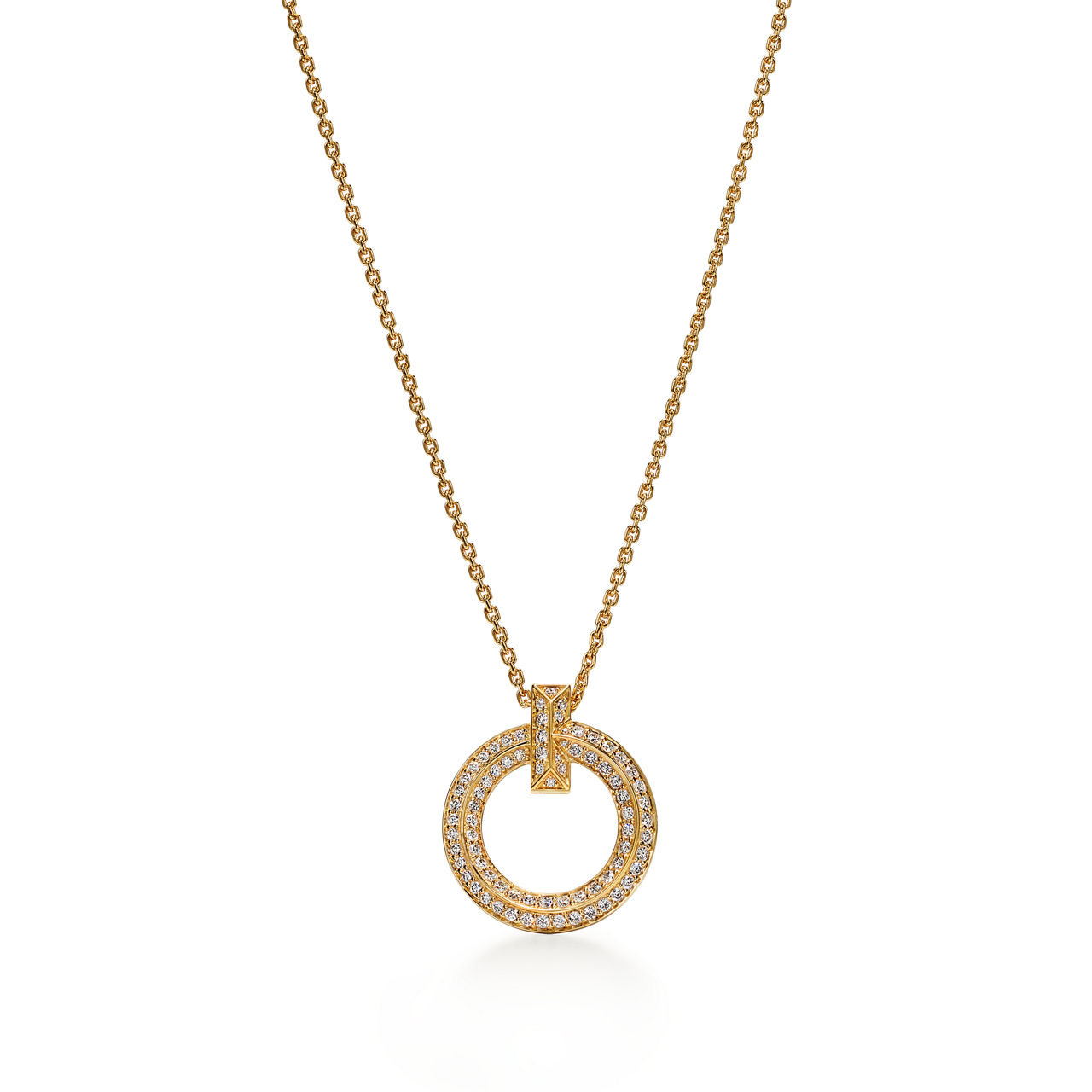 Tiffany T:T1 Circle Pendant in Yellow Gold with Pavé Diamonds image number 0