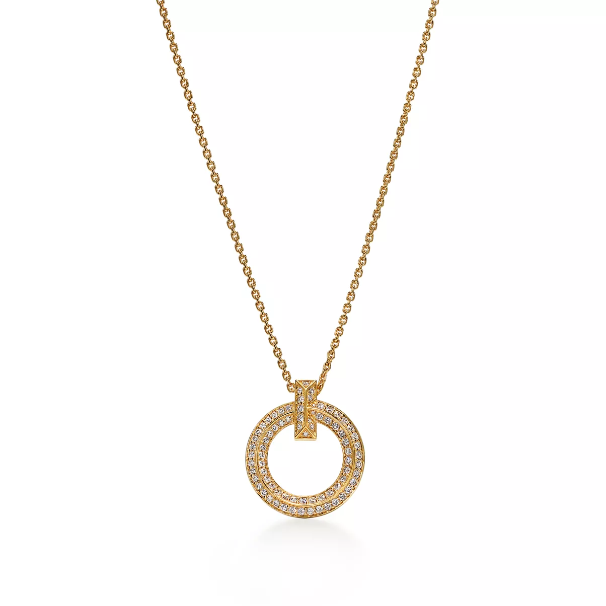 T1 Circle Pendant in Yellow Gold with Pav&eacute; Diamonds