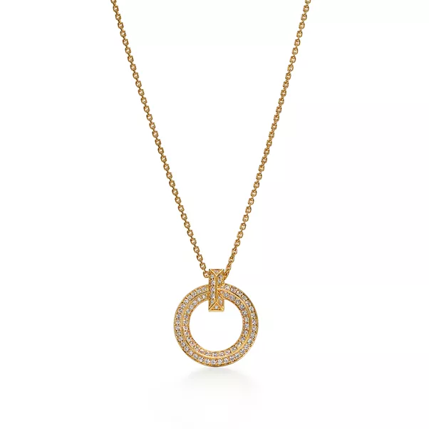 T One Circle Anhänger in Gelbgold mit Pavé-Diamanten