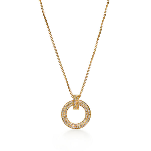 Tiffany T:T1 Circle Pendant in Yellow Gold with Pavé Diamonds