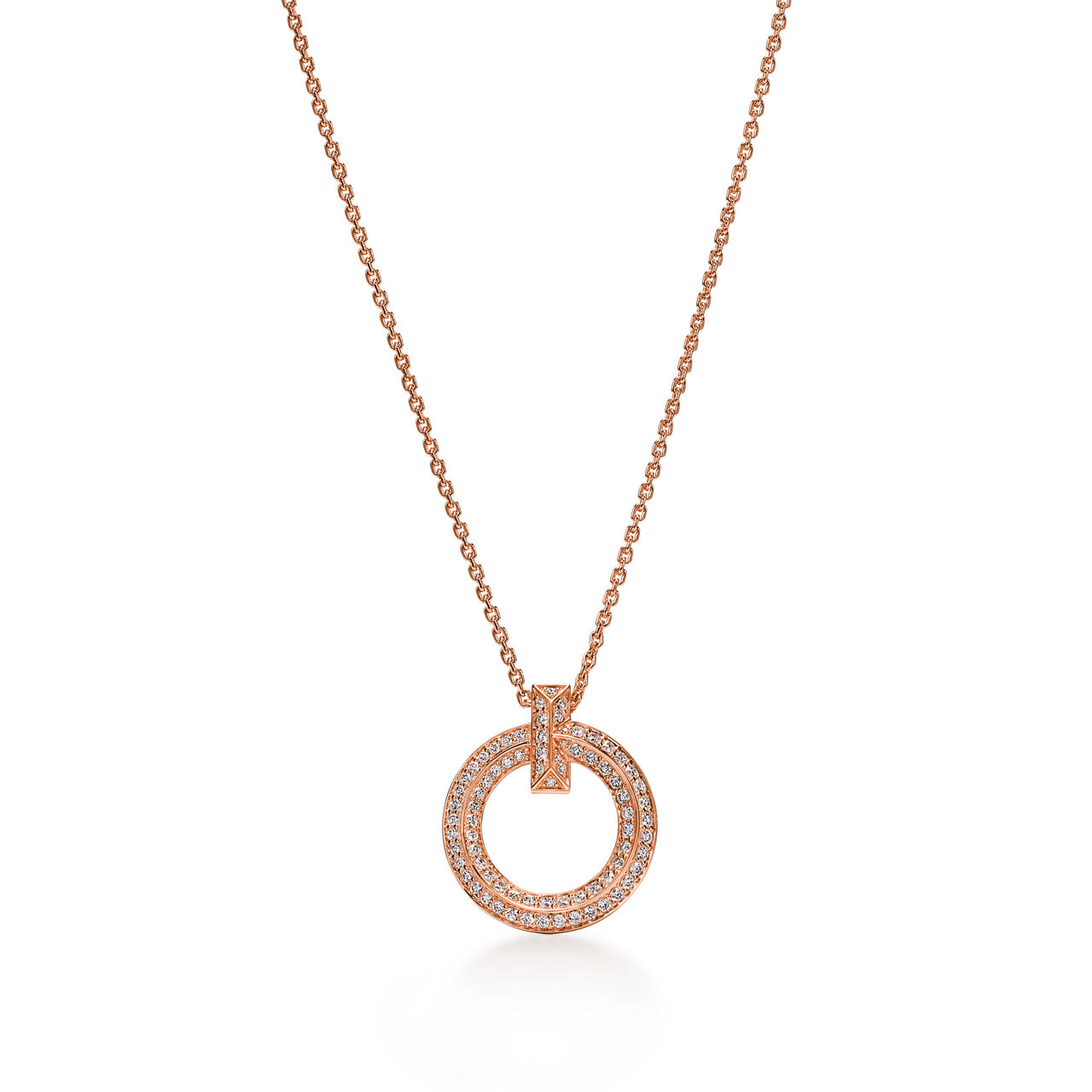 T1 Circle Pendant in Rose Gold with Pavé Diamonds