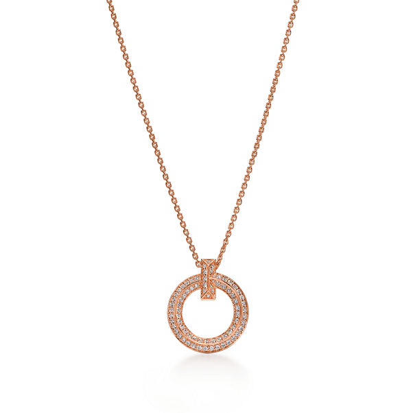 Tiffany T:T1 Circle Pendant in Rose Gold with Pavé Diamonds