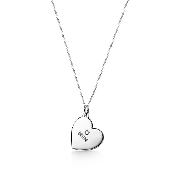 Mum Medium Heart Tag Pendant in Sterling Silver