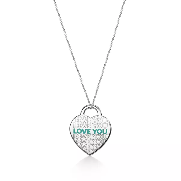 "Love You" Heart Tag Pendant in Silver and Tiffany Blue®