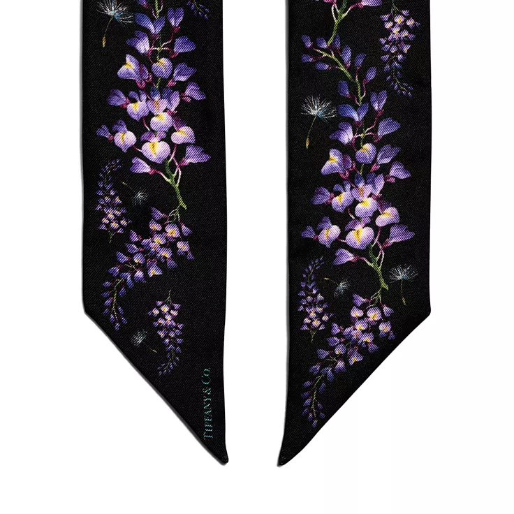 Tiffany Botanica:Wisteria Ribbon Scarf in Black Silk, 1