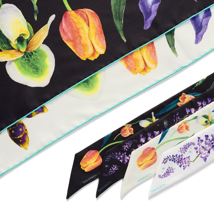 Tiffany Botanica:Schmaler Schal mit Wisterienmotiv aus Seide in Schwarz Bildnummer 2