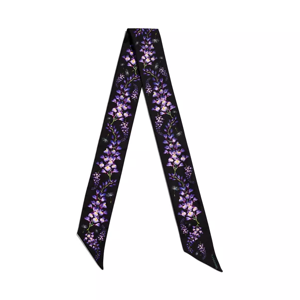 Wisteria Ribbon Scarf in Black Silk