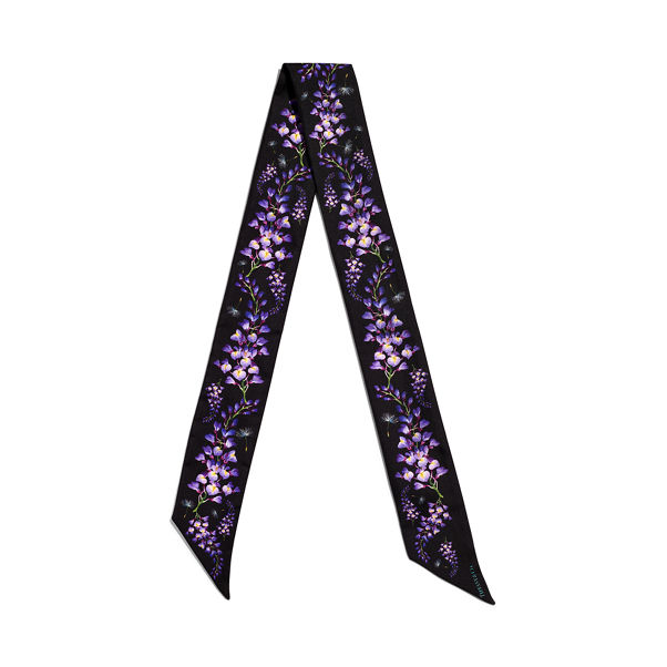 Tiffany Botanica:Wisteria Ribbon Scarf in Black Silk