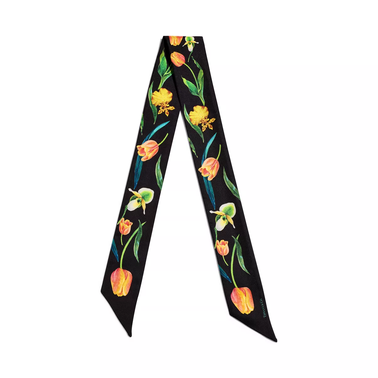 Tulip Ribbon Scarf in Black Silk