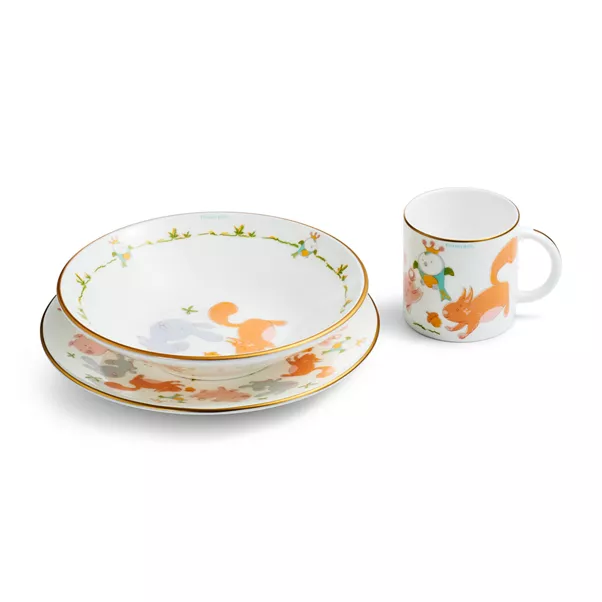 Land Animals Baby Dish Set in Bone China, Set of Three