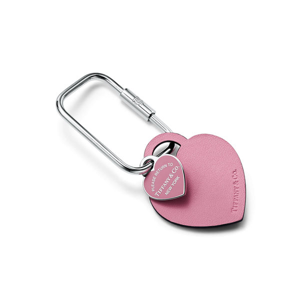 Return to Tiffany™:Heart Tag Carabiner in Morganite-coloured Leather and Enamel